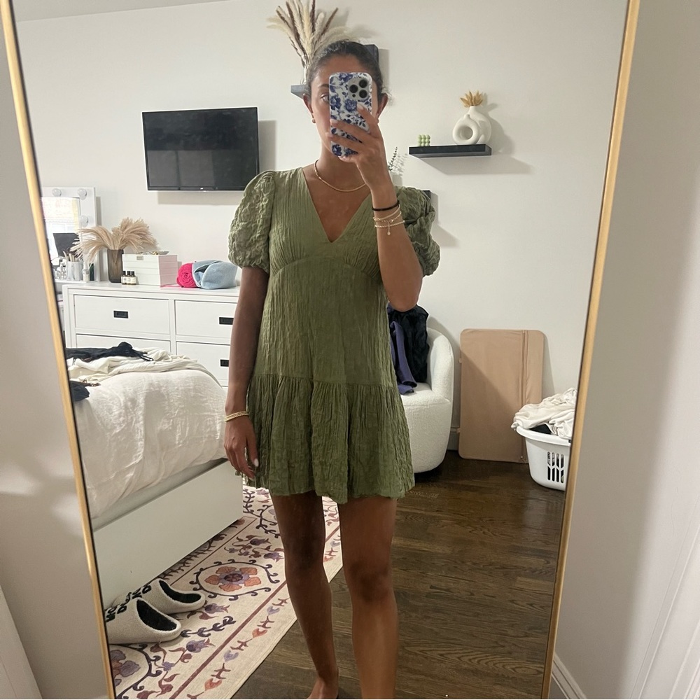 Abercrombie & Fitch puff sleeve textured mini dress